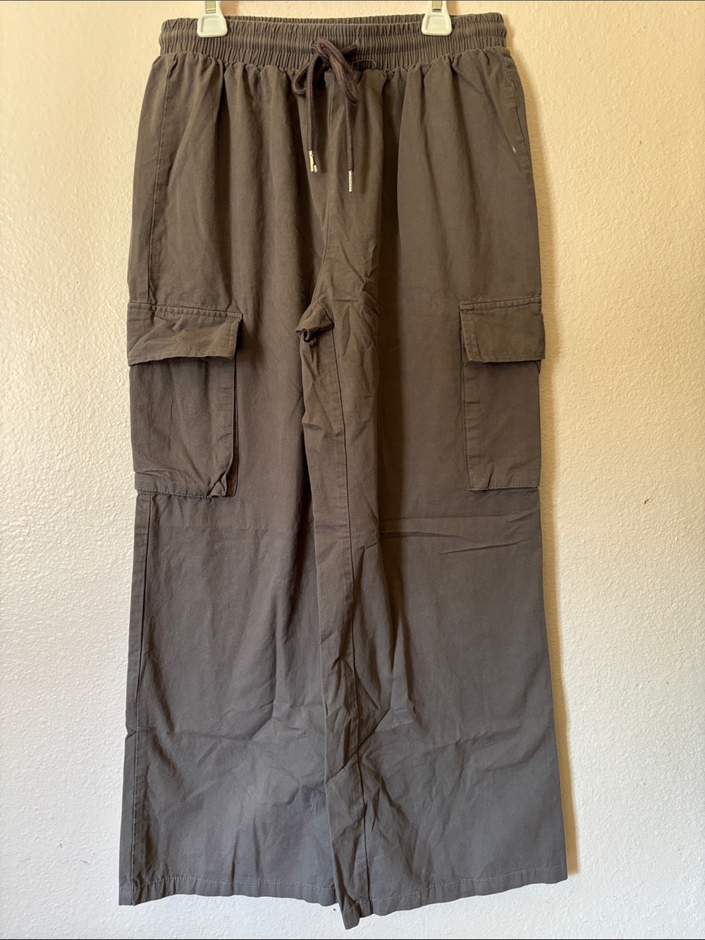 SHEIN Charcoal Gray Wide-Leg Drawstring Utility Cargo Pants - M